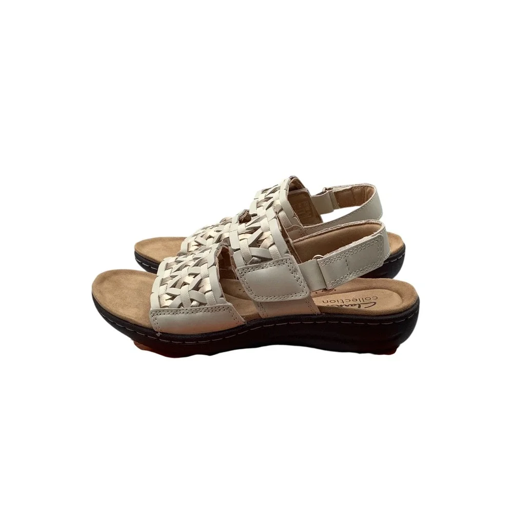 Clarks Laurieann Lily Cream Leather Woven Slingback Sandals Womens 5 M New